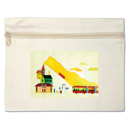 Flat pouch Kazuaki Yamada "To Mt. Pilatus" Canvas Picture book author Illustration Gift Animal Musical instrument