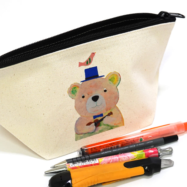 Gusseted pouch by Kazuaki Yamada "My Ukulele" Canvas Picture book author Illustration Gift Animal Musical instrument