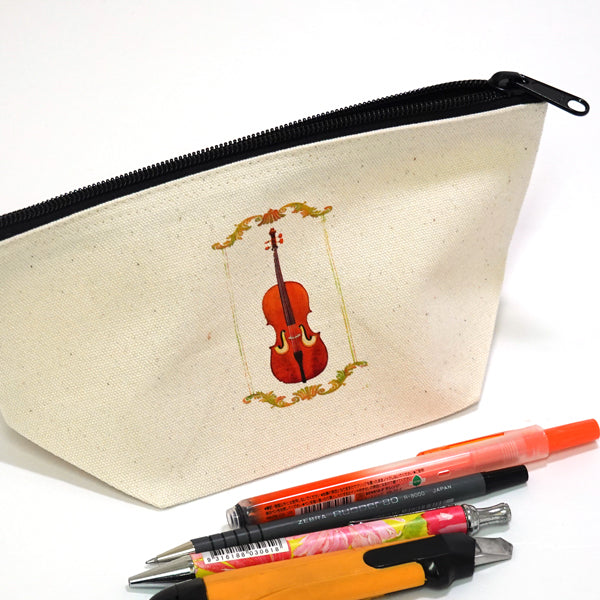Gusseted pouch by Kazuaki Yamada "Tweeting" on canvas, illustrated by picture book author, gift, animal, musical instrument