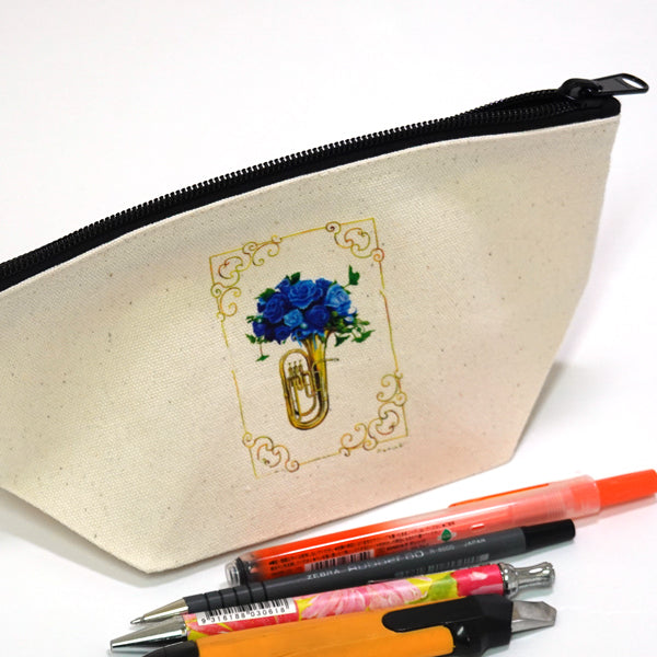 Gusseted pouch by Kazuaki Yamada "Blue Rose" canvas, picture book author, illustration, gift, animal, musical instrument