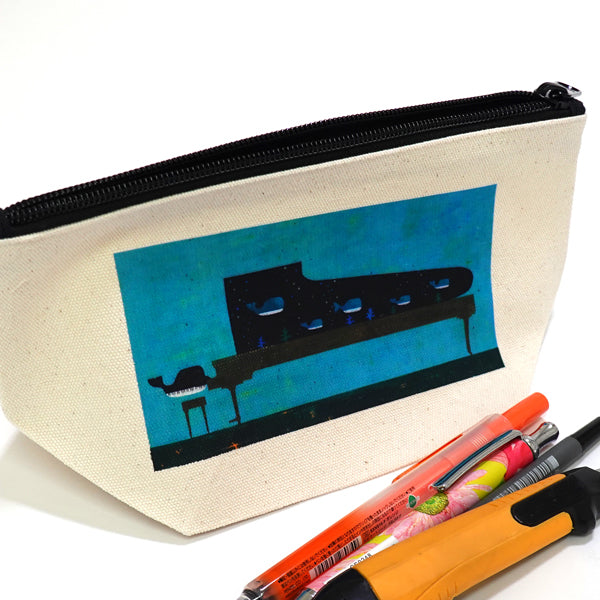 Gusseted pouch by Kazuaki Yamada "Aqua" canvas, picture book author, illustration, gift, animal, musical instrument