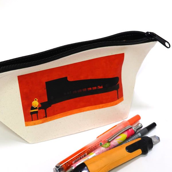 Gusseted pouch by Kazuaki Yamada "Chuo Line" canvas, picture book author, illustration, gift, animal, musical instrument