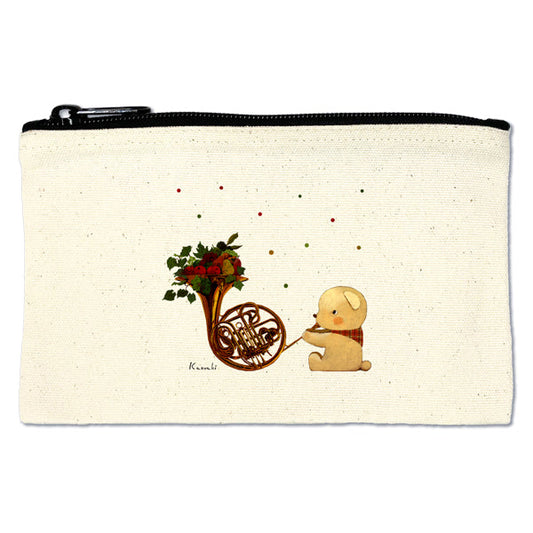 Flat pouch by Kazuaki Yamada "Bear Horn" canvas, picture book author, illustration, gift, animal, musical instrument