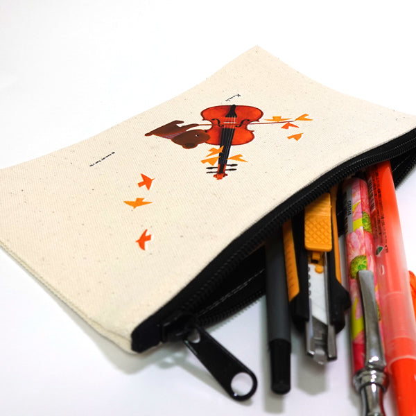 Flat pouch by Kazuaki Yamada "Bear Violin" canvas, picture book author, illustration, gift, animal, musical instrument