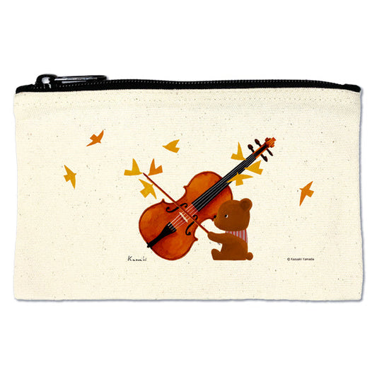 Flat pouch by Kazuaki Yamada "Bear Violin" canvas, picture book author, illustration, gift, animal, musical instrument