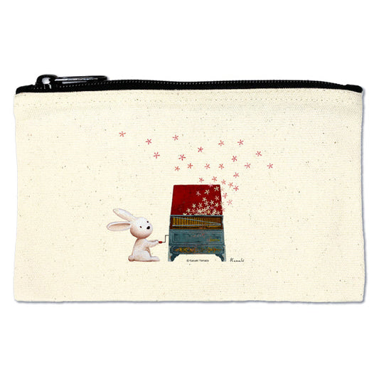 Flat pouch Kazuaki Yamada "Rabbit Organ" Canvas Picture book author Illustration Gift Animal Musical instrument