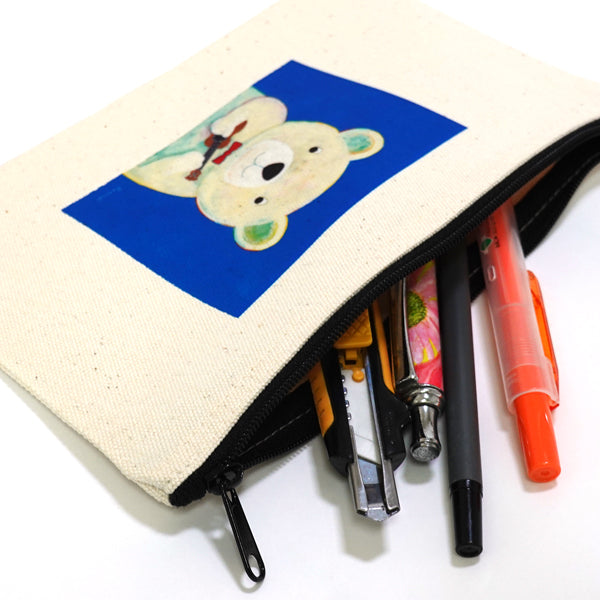 Flat pouch by Kazuaki Yamada "My Ukulele" Canvas Picture book author Illustration Gift Animal Musical instrument