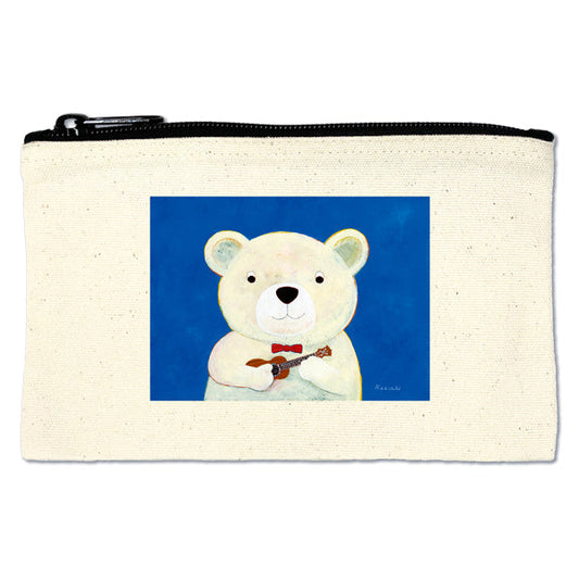 Flat pouch by Kazuaki Yamada "My Ukulele" Canvas Picture book author Illustration Gift Animal Musical instrument