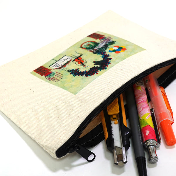 Flat pouch by Kazuaki Yamada "The Garden Where You Can Hear Sonnets" Canvas Picture book author Illustration Gift Animal Musical instrument