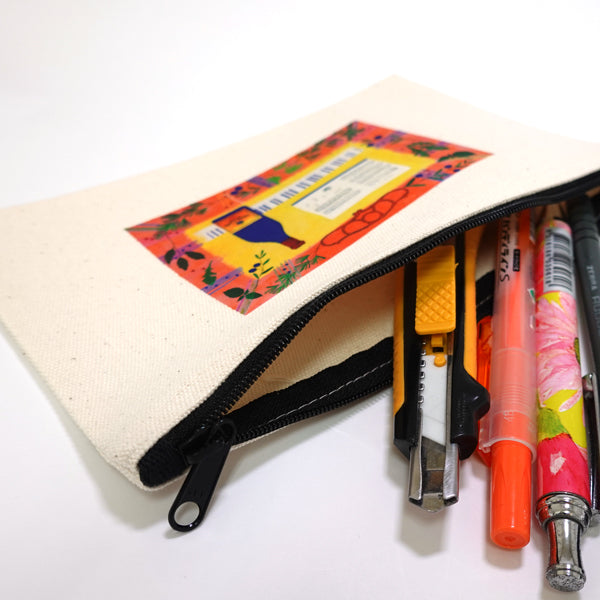 Flat pouch by Kazuaki Yamada "Dedicated to NOTE CAFE" Canvas Picture book author Illustration Gift Animal Musical instrument