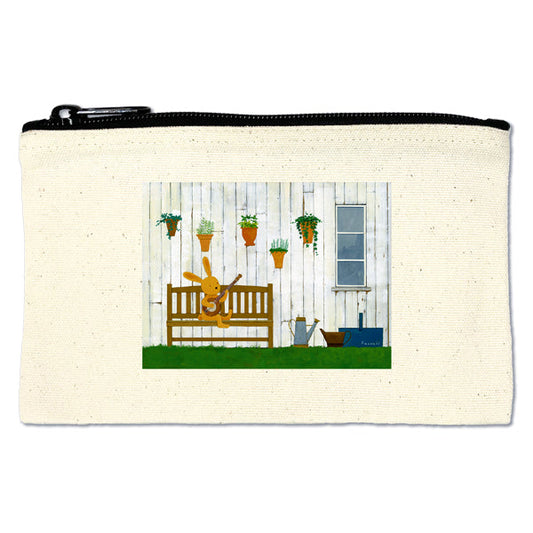 Flat pouch by Kazuaki Yamada "Sunny Garden" on canvas, picture book author, illustration, gift, animal, musical instrument