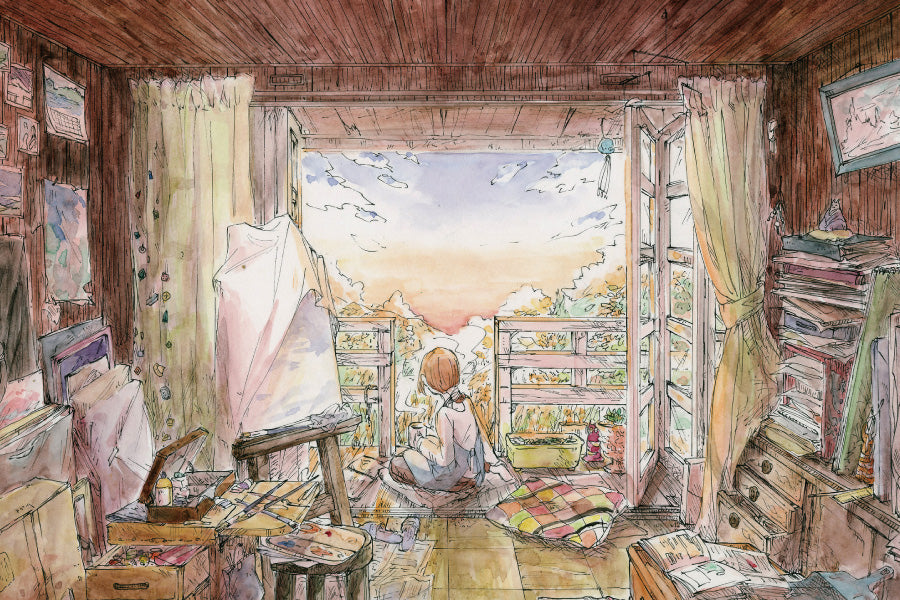 ポストカード かわいみな「丘の上のアトリエ」100×150mm イラストレーター 郵便はがき