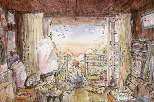 Postcard Mina Kawai "Atelier on the Hill" 100 x 150 mm Illustrator Postcard