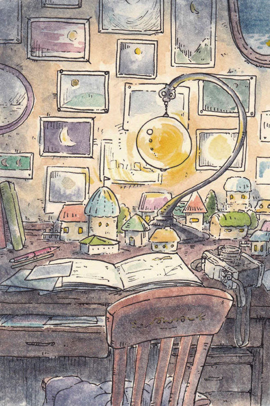 Postcard Mina Kawai "Moon Observation Desk" 100 x 150 mm Illustrator Postcard