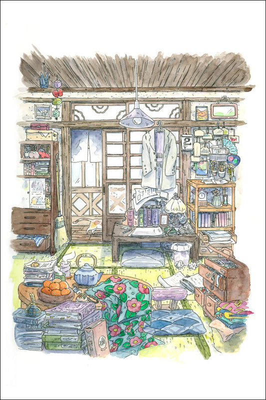 Postcard Mina Kawai "Writer's Room" 100 x 150 mm Postcard Illustrator