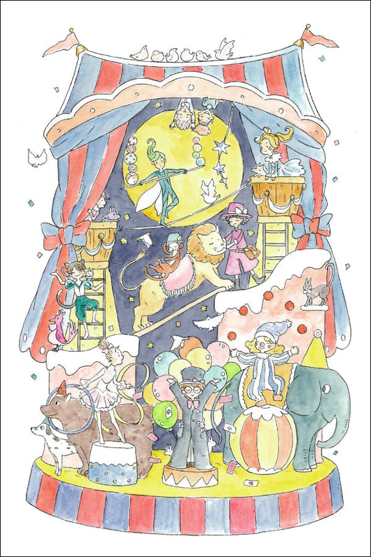 Postcard Mina Kawai "Circus Troupe" 100 x 150 mm Postcard Illustrator