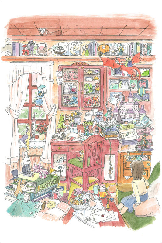 Postcard Mina Kawai "Fantasy Writer's Room" 100 x 150 mm Postcard Illustrator