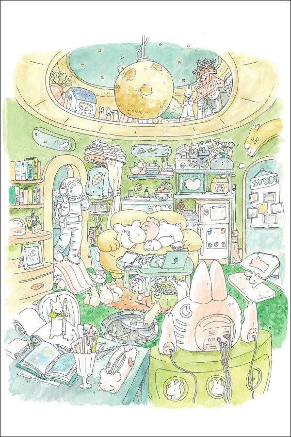 ポストカード かわいみな「月とうさぎの部屋」100×150mm 郵便はがき イラストレーター