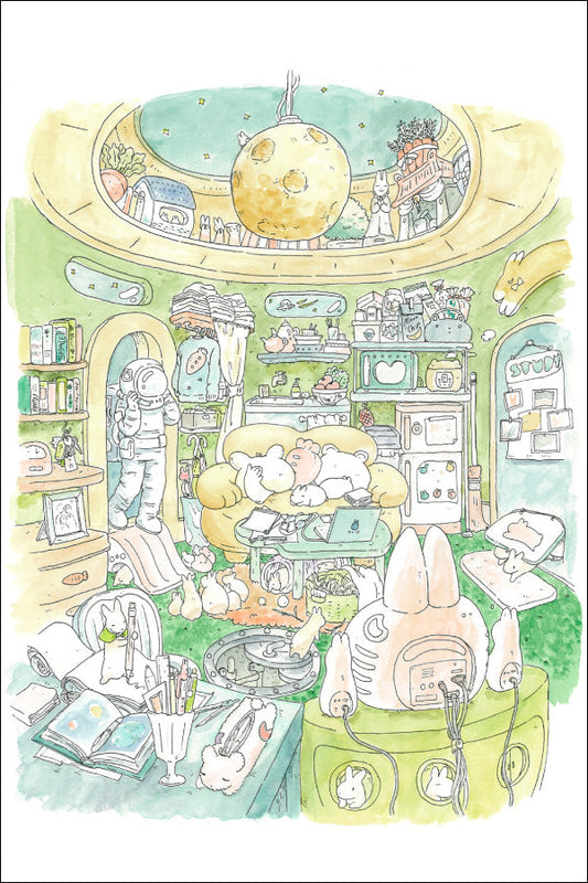 Postcard Mina Kawai "Moon and Rabbit's Room" 100 x 150 mm Postcard Illustrator