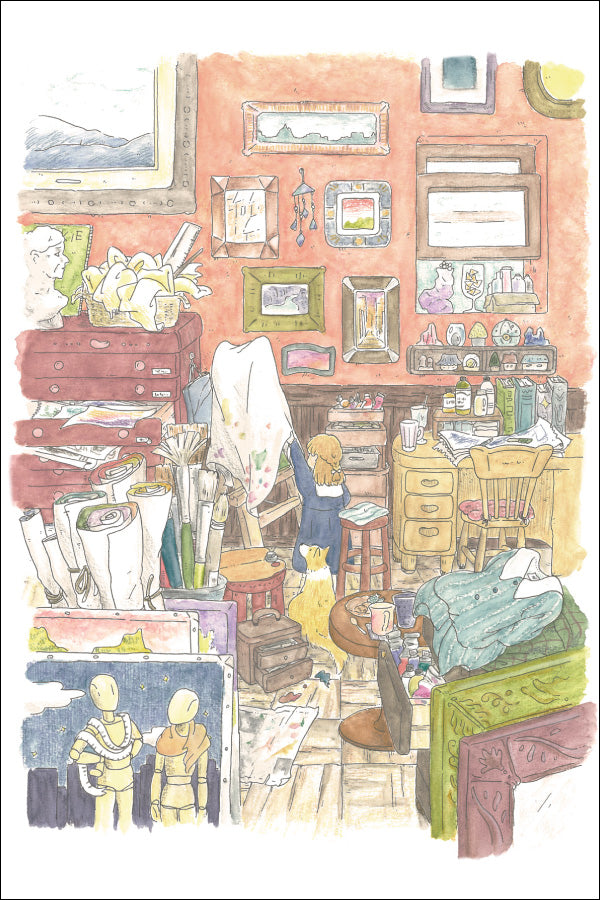ポストカード かわいみな「画家の部屋」100×150mm 郵便はがき イラストレーター