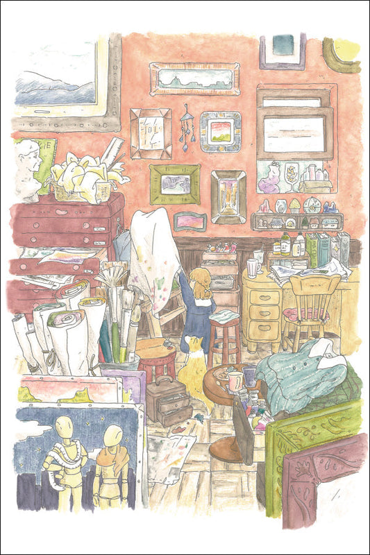 Postcard Mina Kawai "Artist's Room" 100 x 150 mm Postcard Illustrator