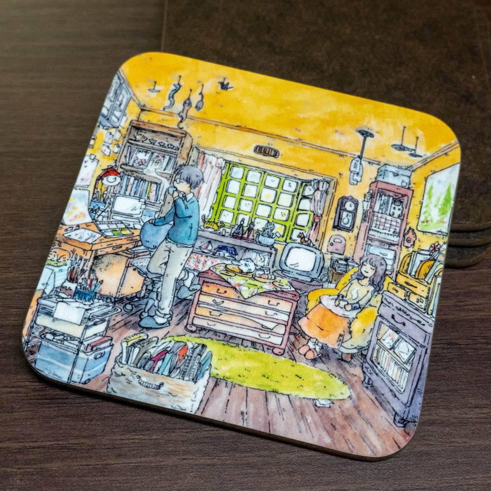 コースター かわいみな「おやつ休憩」90×90mm 正方形 キッチン用品