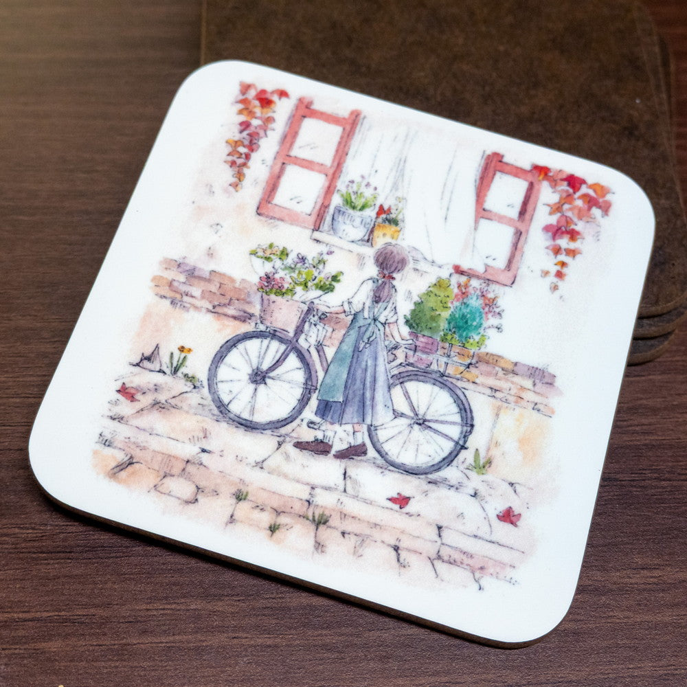 コースター かわいみな「お花の配達」90×90mm 正方形 キッチン用品