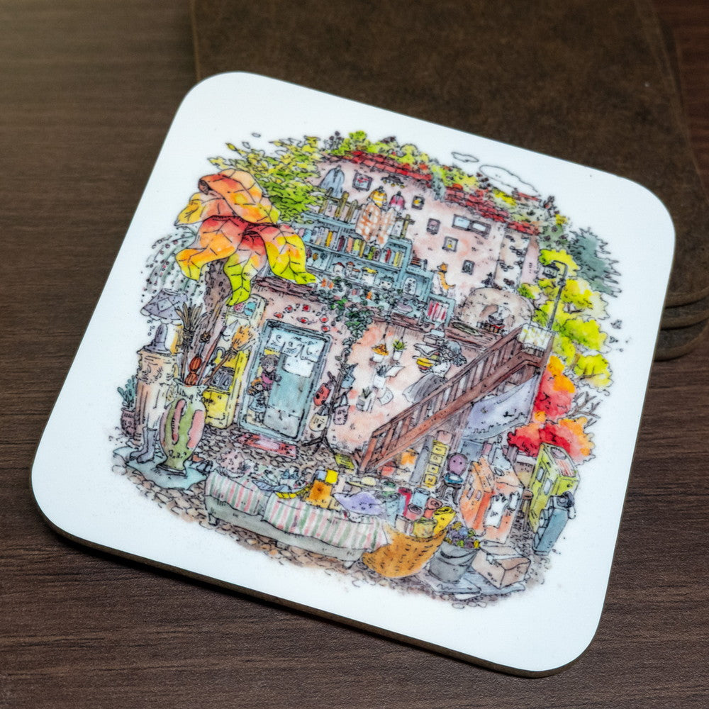 コースター かわいみな「森の雑貨屋」90×90mm 正方形 キッチン用品