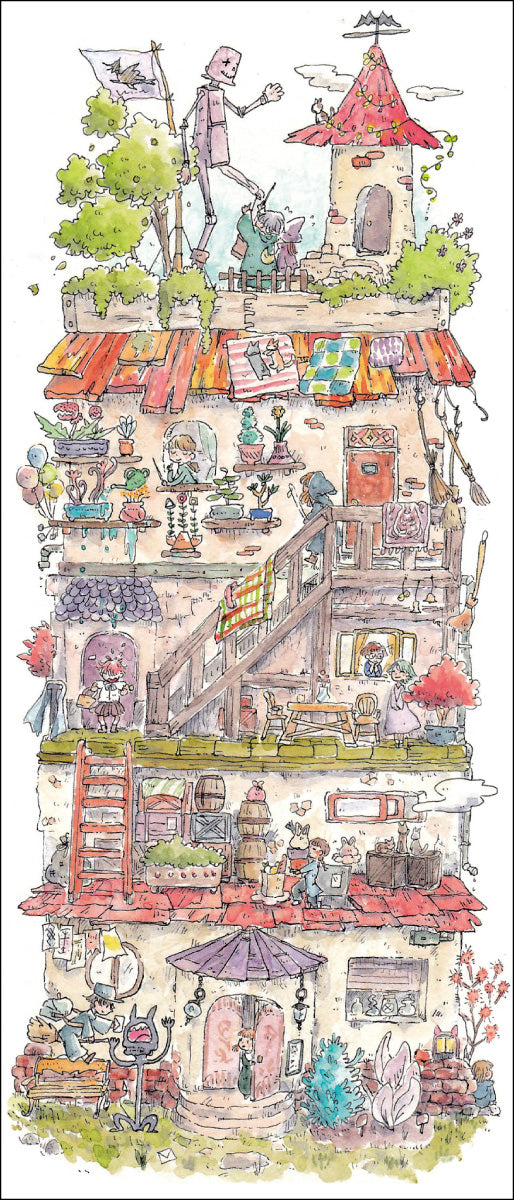 Long postcard Mina Kawai "Witch's Share House" 105 x 245 mm Postcard Illustrator