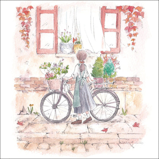 Square postcard Mina Kawai "Flower Delivery" 148 x 148 mm Square Postcard Illustrator