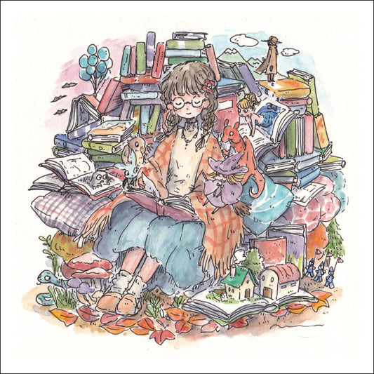 Square postcard Mina Kawai "When is everyone's turn?" 148 x 148 mm Square Postcard Illustrator