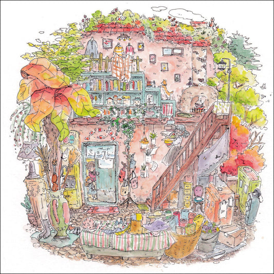 Square postcard Mina Kawai "Forest General Store" 148 x 148 mm Square Postcard Illustrator