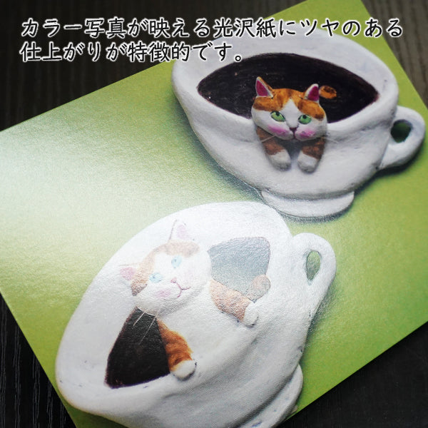 ポストカード 高橋理佐/猫粘土作家「浅入り・深入りコーヒー」105×150mm 動物 カラー写真