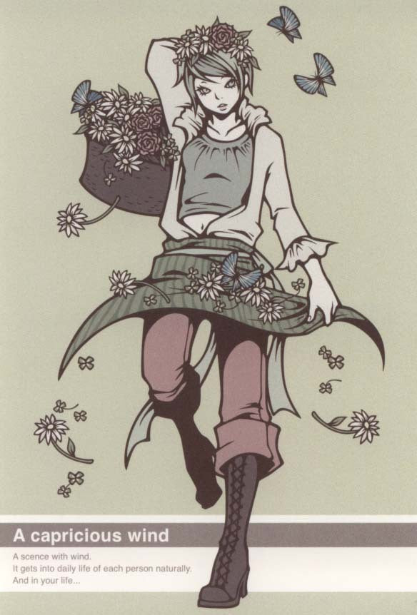 Postcard Wakamatsu Kaori "A capricious wind Woman holding a flower basket" 100 x 148 mm Illustrator Postcard