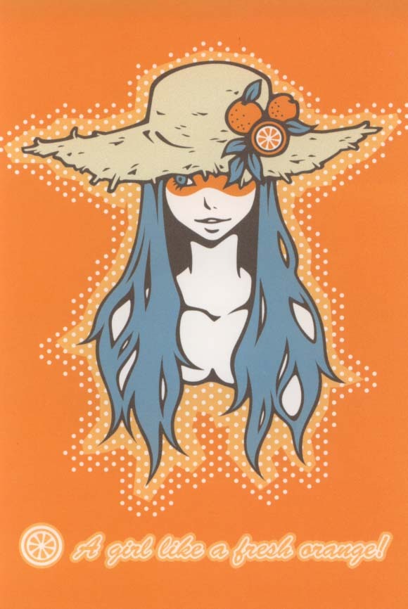 Postcard Wakamatsu Kaori "A girl like a bresh orange!" 100 x 148 mm Illustrator Postcard