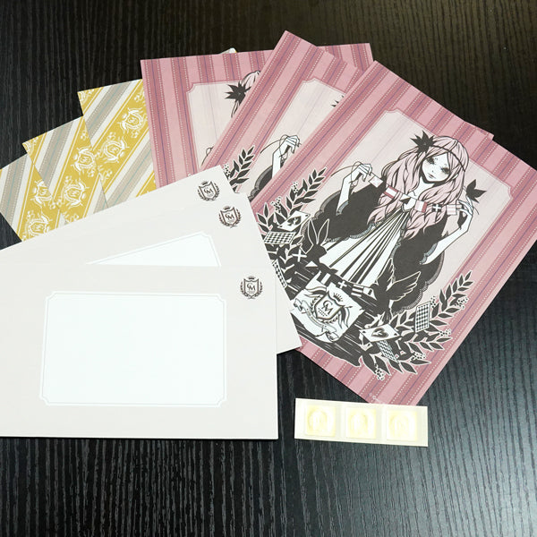 Letter set Wakamatsu Kaori "Woman with a flag" illustration Japanese style 6 sheets of letter paper 3 envelopes Letter