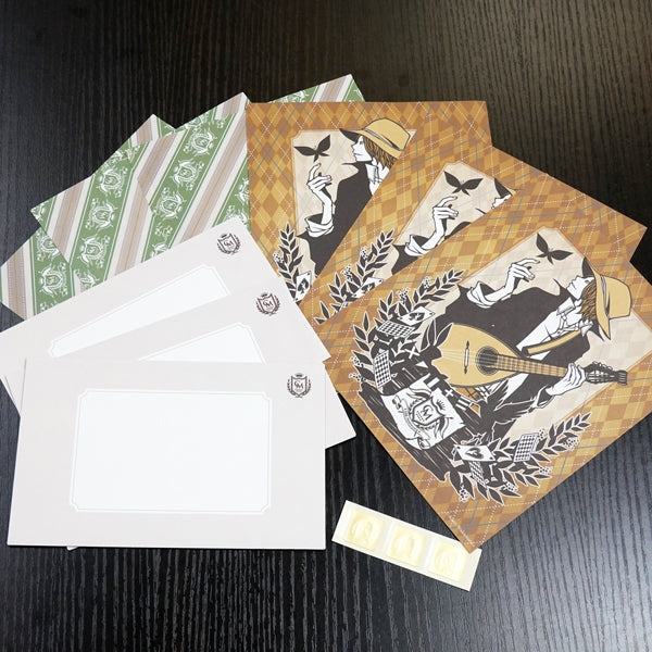 Letter set Wakamatsu Kaori "Man with a mandolin" illustration Japanese style 6 sheets of letter paper 3 envelopes Letter