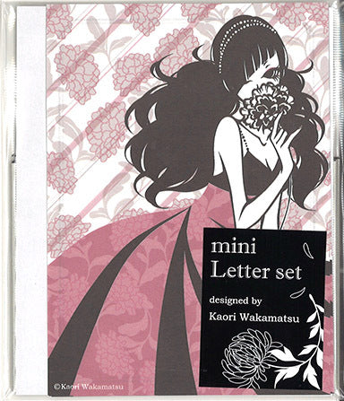 Mini letter set Wakamatsu Kaori "Woman and Peony White" Author Letter Stationery Envelope Girl Flower Plant