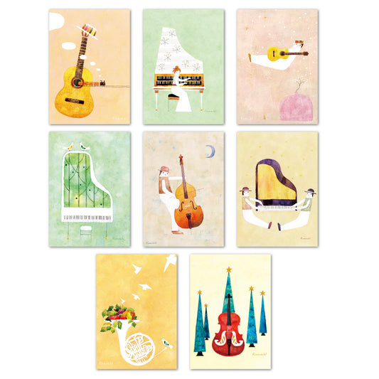 Set of 8 postcards 1 Kazuaki Yamada 105 x 150 mm Picture book author Musical instrument pattern Illustrator Postcard
