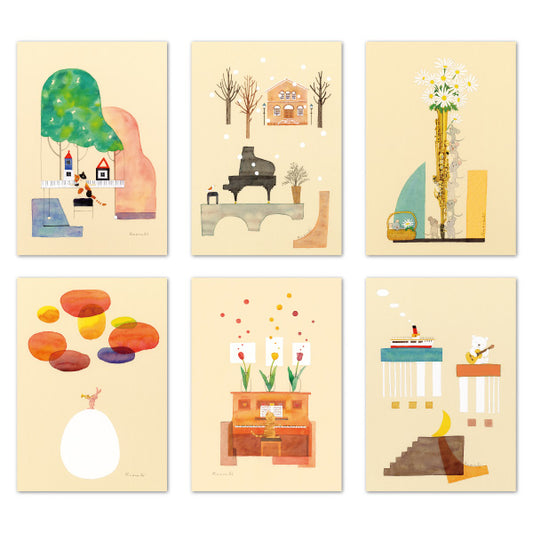 Set of 6 postcards 10 Kazuaki Yamada 105 x 150mm Picture book author Animals Musical instrument pattern Illustrator Postcard