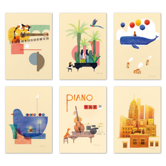 Set of 6 postcards 11 Kazuaki Yamada 105 x 150 mm Picture book author Animals Musical instrument pattern Illustrator Postcard