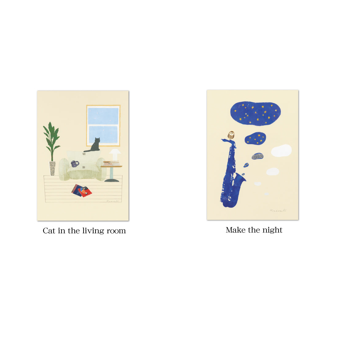 ポストカード6枚セット12 山田和明 105×150mm 絵本作家 動物 楽器柄 イラストレーター 郵便はがき