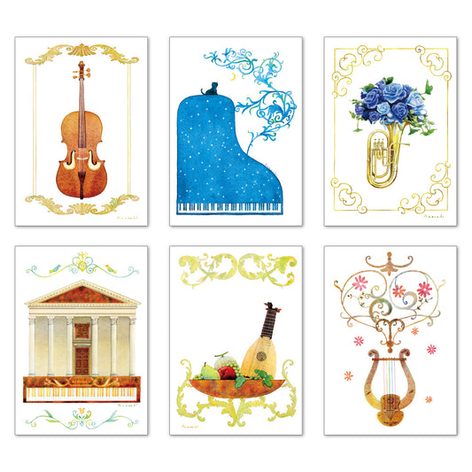 Set of 6 postcards 3 Kazuaki Yamada 105 x 150mm Picture book author Musical instrument pattern Illustrator Postcard