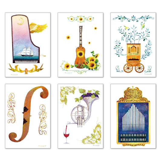 Set of 6 postcards 4 Kazuaki Yamada 105 x 150mm Picture book author Musical instrument pattern Illustrator Postcard