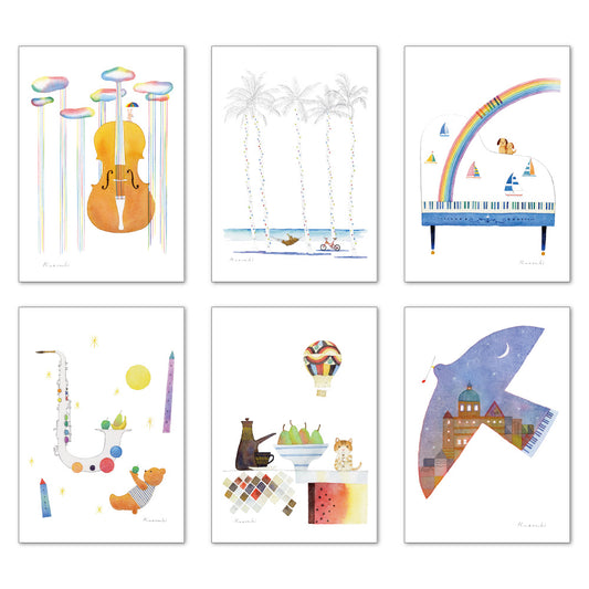 Set of 6 postcards 9 Kazuaki Yamada 105 x 150 mm Picture book author Animals Musical instrument pattern Illustrator Postcard