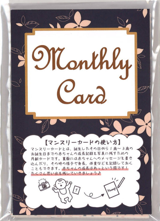 ベビーマンスリーカード「PINK PATTERNS」月齢カード 赤ちゃん ベビーカード メッセージカード 誕生日カード 出産祝い オリジナル