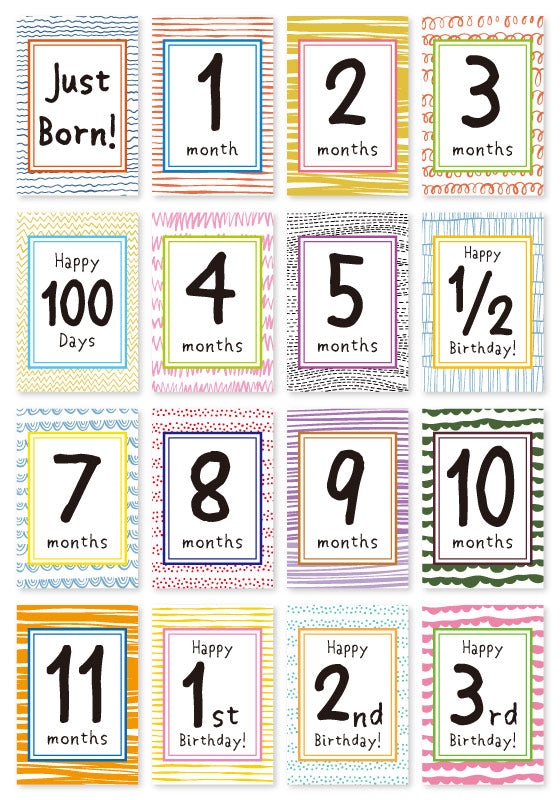 ベビーマンスリーカード「SKETCH PATTERNS」月齢カード 赤ちゃん ベビーカード メッセージカード 誕生日カード 出産祝い 子供 孫 プレゼント ギフト