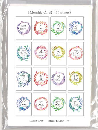 ベビーマンスリーカード「WREATH PATTERNS」月齢カード 赤ちゃん ベビーカード メッセージカード 誕生日カード 出産祝い 子供 孫 プレゼント ギフト