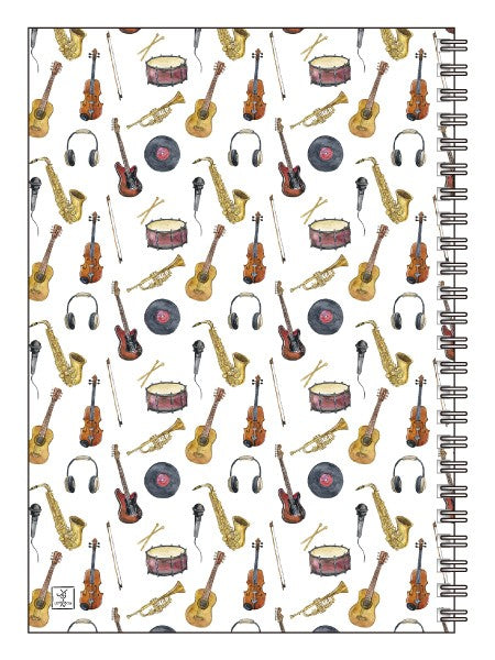 A5リングノート「楽器総柄」60P 楽器柄 文房具 オリジナル