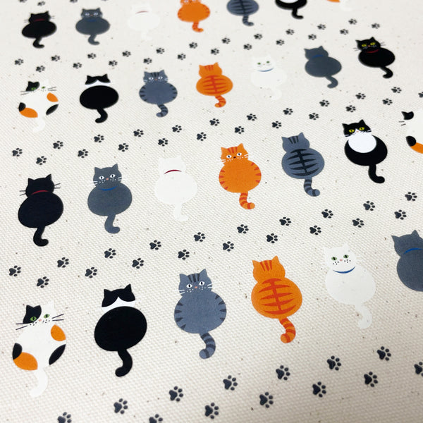 トートバッグ「7匹の猫&あしあと」帆布バッグ 収納 動物柄 オリジナル